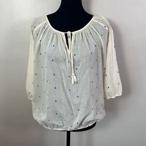 J.Crew Cream Cotton Gauze Embroidered Dot Peasant Blouse, Size XS